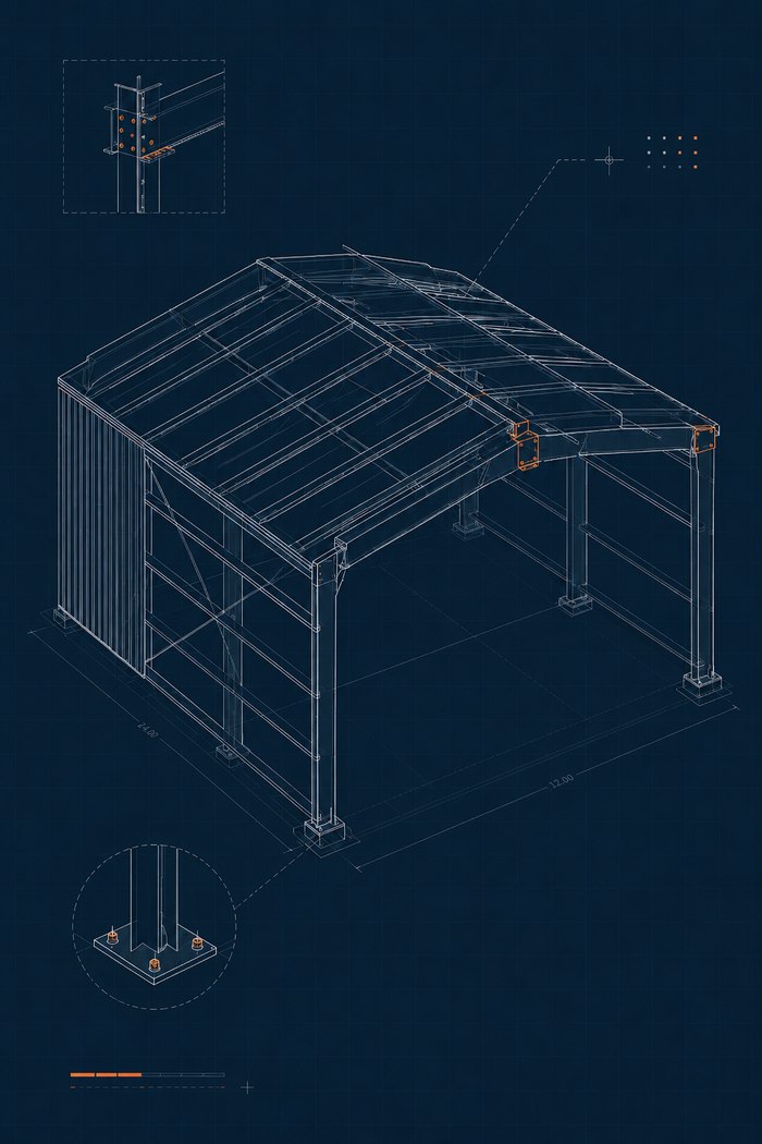Isom&eacute;trica de estructura met&aacute;lica industrial